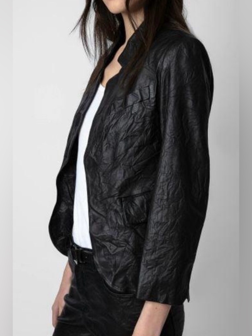 Zadig & Voltaire Crinkled Black Lamb Leather Blazer Jacket NWT 34/XS $698 MSRP